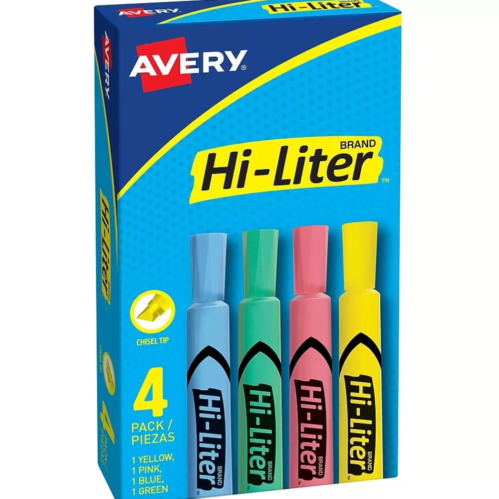 Avery Highlighters<Hi-Liter Tank Highlighter, Chisel Tip, Assorted, 4/Pack (17752)