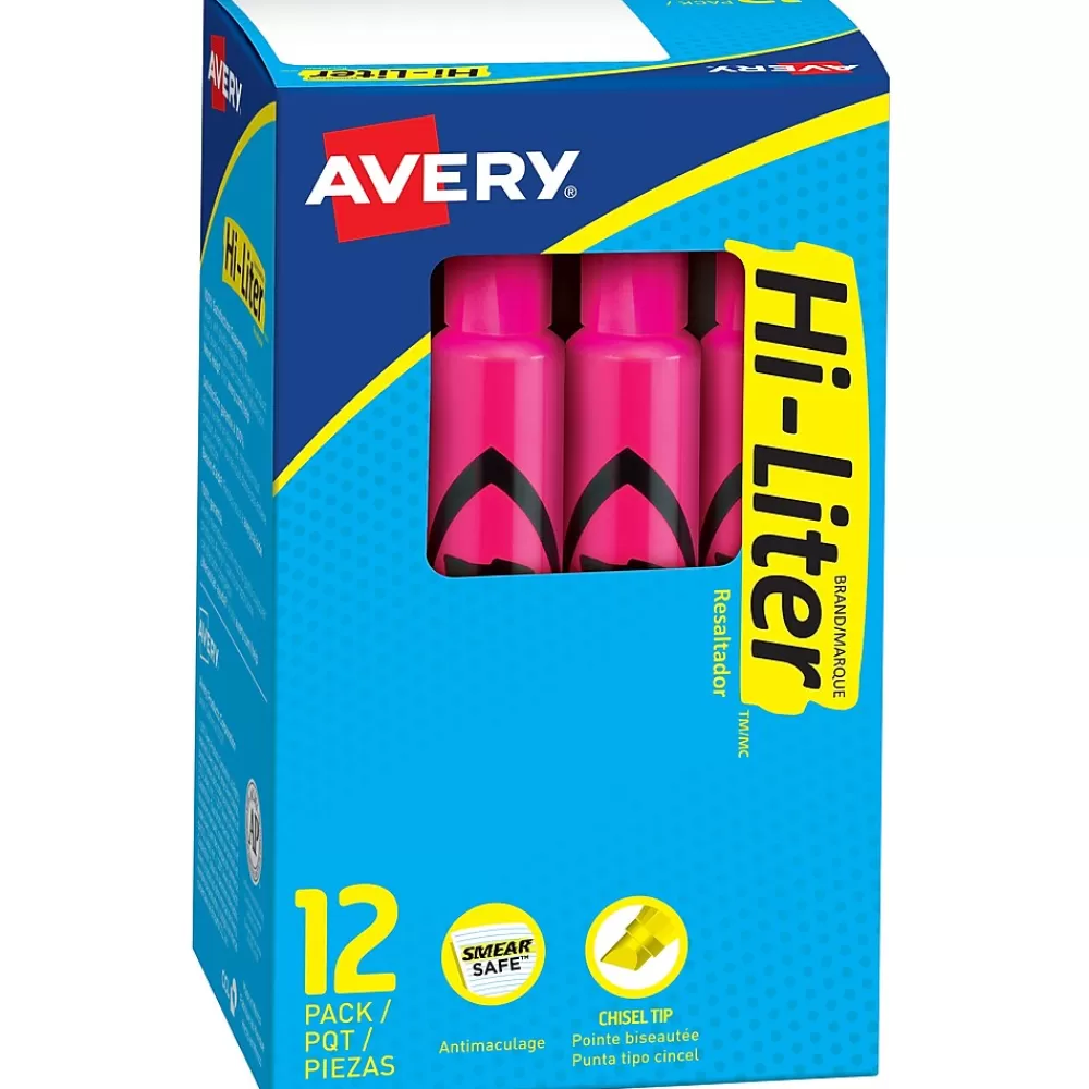 Avery Highlighters<Hi-Liter Tank Highlighters, Chisel, Pink, Dozen (24010)