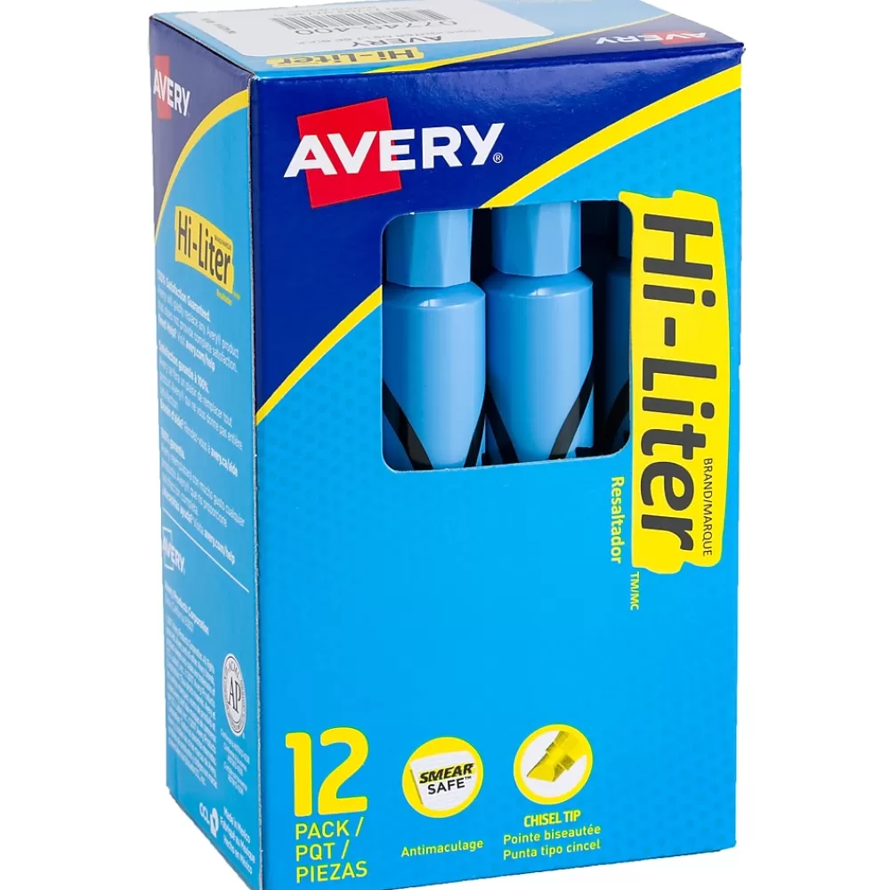 HI-LITER Highlighters<Avery Tank Highlighters, Chisel Tip, Blue, Dozen (07746)