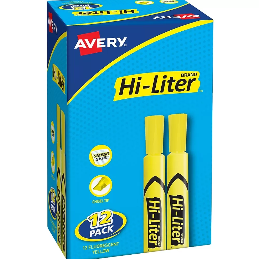 Avery Highlighters<Hi-Liter Tank Highlighters, Chisel, Yellow, Dozen (98035)