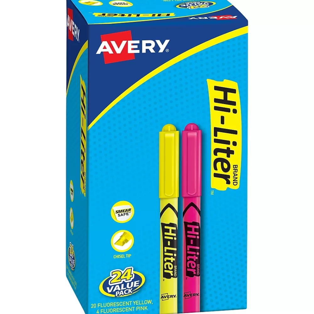 Avery Highlighters<Hi-Liter The Original Pen-Style Stick Highlighters, Chisel, Assorted, 24/Pack (29861)