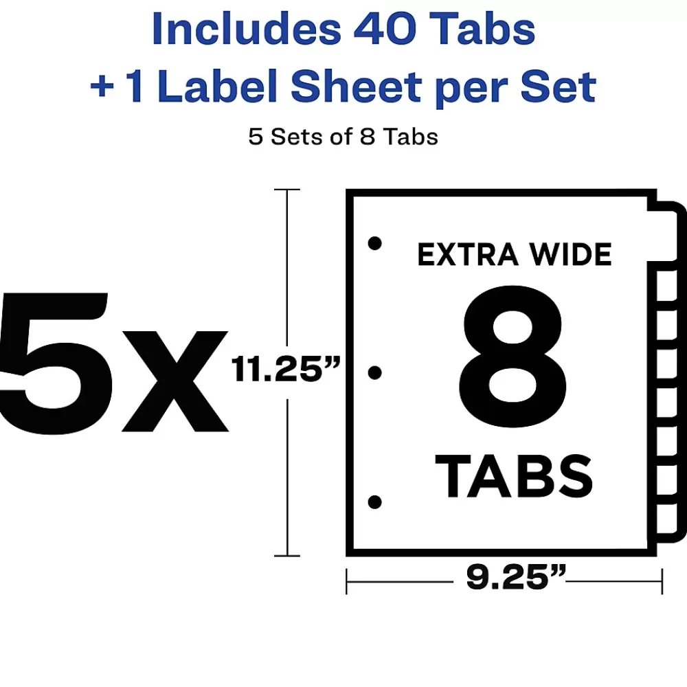 Avery Dividers<Index Maker Extra-Wide Paper Dividers with Print & Apply Label Sheets, 8 Tabs, White, 5 Sets/Pack (AVE11441)