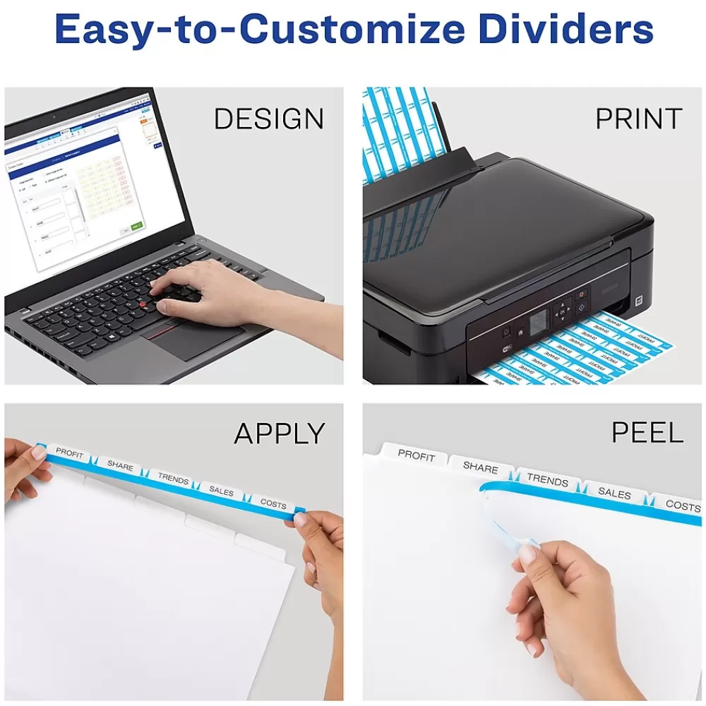 Avery Dividers<Index Maker Paper Dividers with Print & Apply Label Sheets, 5 Tabs, Multicolor, 5 Sets/Pack (11418)