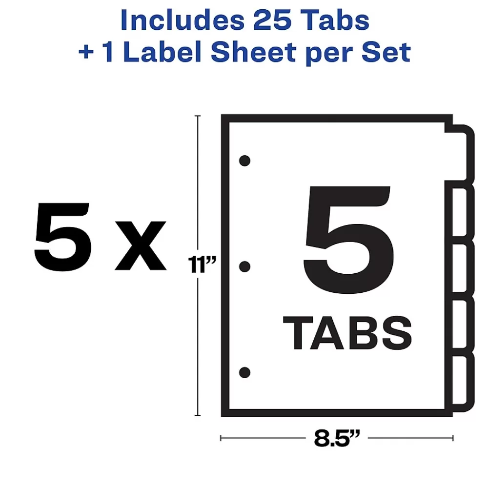 Avery Dividers<Index Maker Paper Dividers with Print & Apply Label Sheets, 5 Tabs, Multicolor, 5 Sets/Pack (11418)