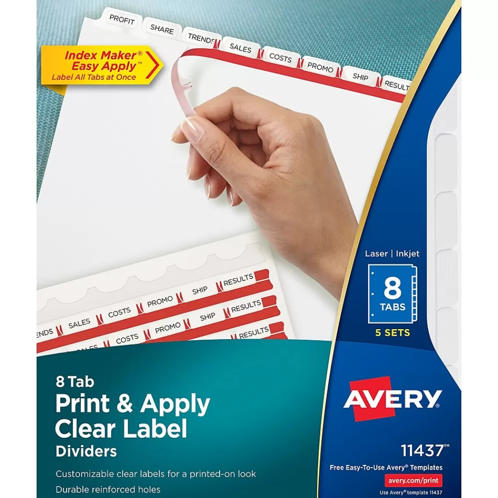 Avery Dividers<Index Maker Paper Dividers with Print & Apply Label Sheets, 8 Tabs, White, 5 Sets/Pack (11437)