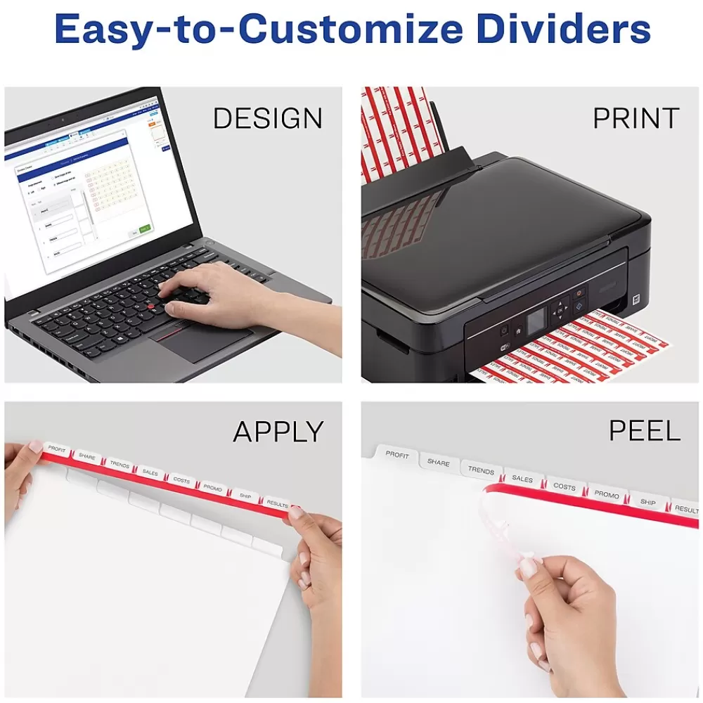 Avery Dividers<Index Maker Paper Dividers with Print & Apply Label Sheets, 8 Tabs, White, 5 Sets/Pack (11437)