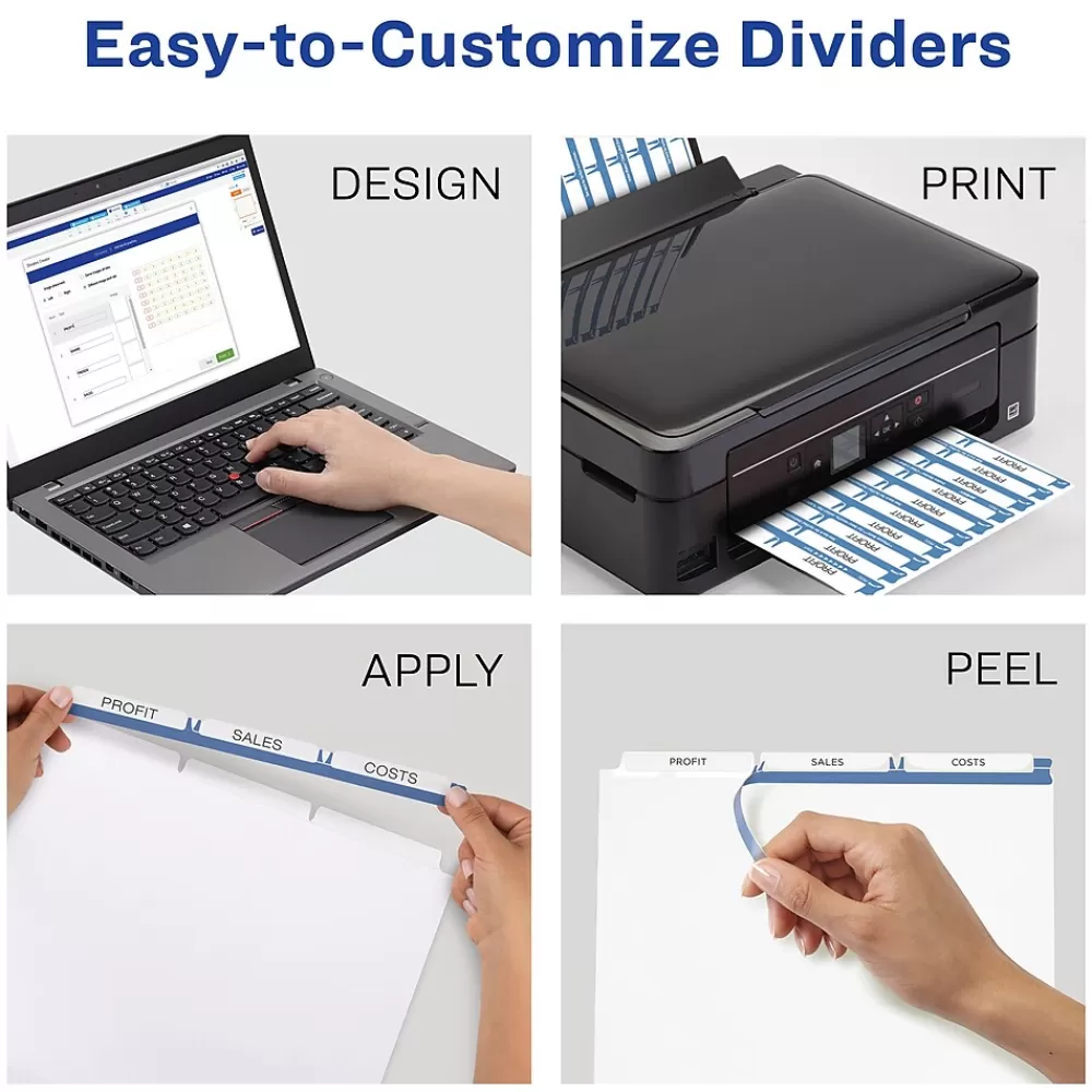 Avery Dividers<Index Maker Paper Dividers with Print & Apply Label Sheets, 3 Tabs, White, 5 Sets/Pack (11435)