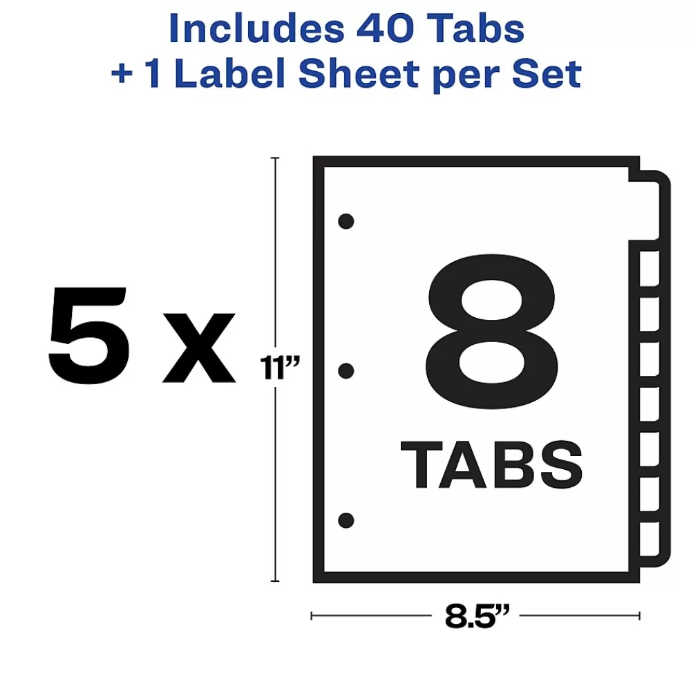 Avery Dividers<Index Maker Paper Dividers with Print & Apply Label Sheets, 8 Tabs, White, 5 Sets/Pack (11437)