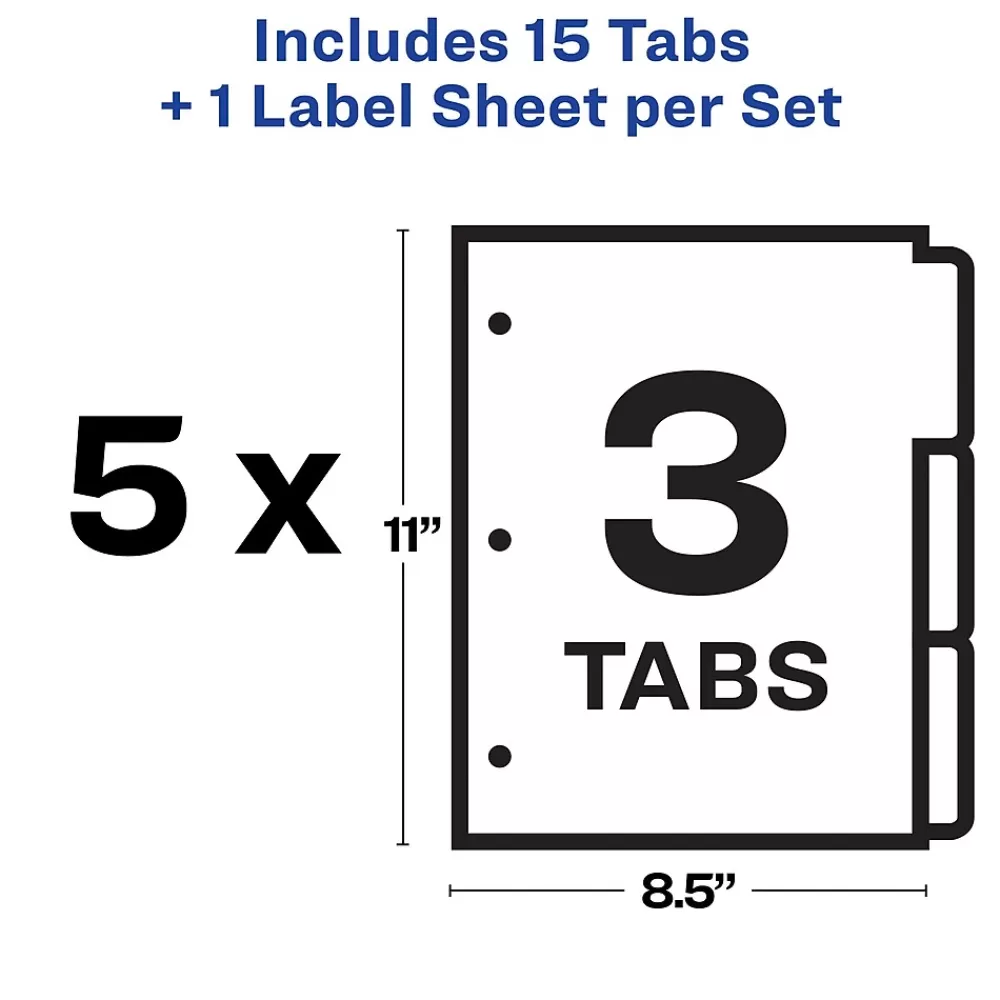 Avery Dividers<Index Maker Paper Dividers with Print & Apply Label Sheets, 3 Tabs, White, 5 Sets/Pack (11435)