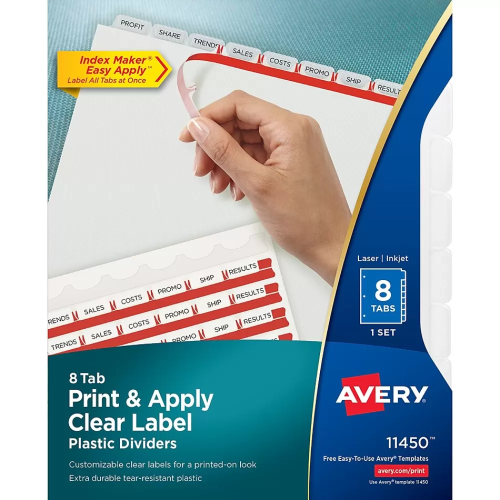 Avery Dividers<Index Maker Plastic Dividers with Print & Apply Label Sheets, 8 Tabs, Frosted White (11450)