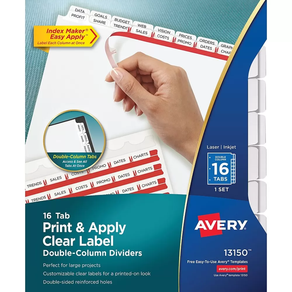 Avery Dividers<Index Maker Print & Apply Dividers, 16-Tab, White, Set (13150)