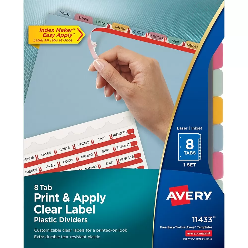 Avery Dividers<Index Maker Print & Apply Label Dividers, 8-Tab, Translucent Assorted, Set (11433)