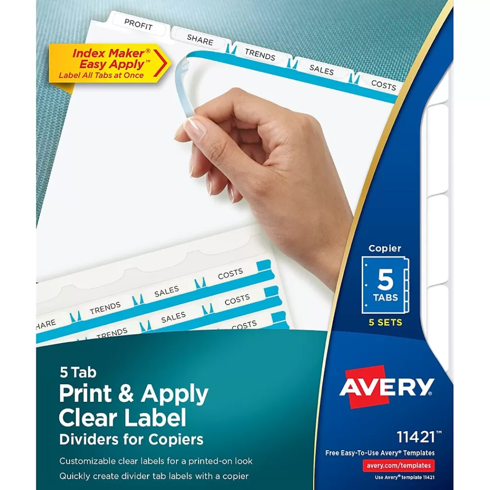 Avery Dividers<Index Maker Print & Apply Label Paper Dividers for Copiers, 5 Tabs, White, 5 Sets/Pack (11421)