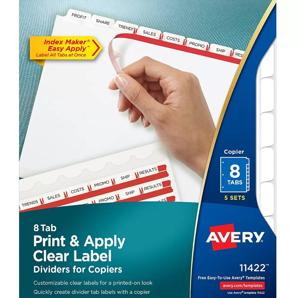 Avery Dividers<Index Maker Print & Apply Label Paper Dividers for Copiers, 8 Tabs, White, 5 Sets/Pack (11422)