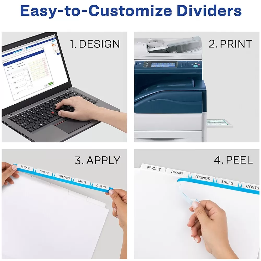 Avery Dividers<Index Maker Print & Apply Label Paper Dividers for Copiers, 5 Tabs, White, 5 Sets/Pack (11421)