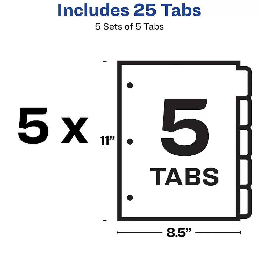 Avery Dividers<Index Maker Print & Apply Label Paper Dividers for Copiers, 5 Tabs, White, 5 Sets/Pack (11421)
