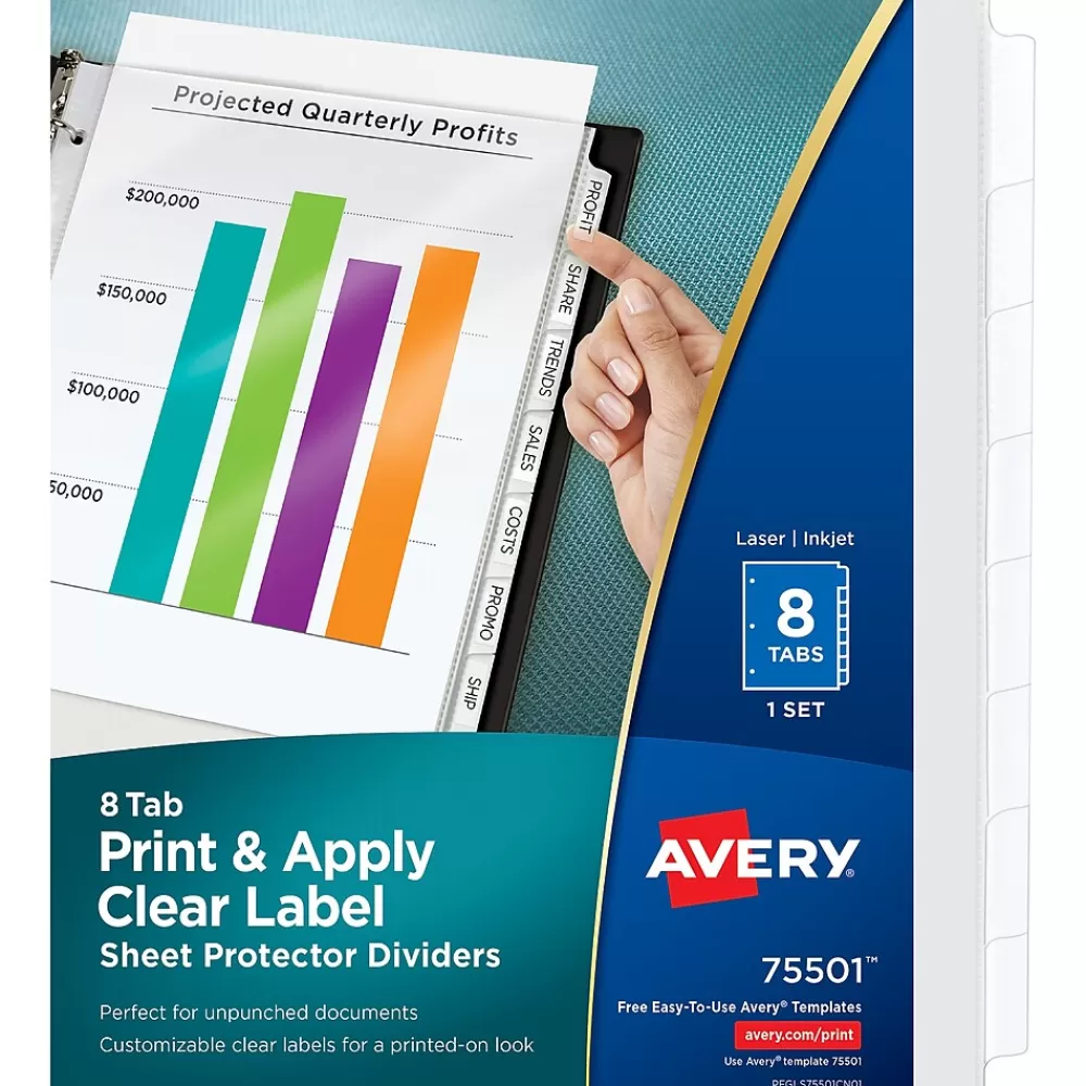 Avery Dividers<Index Maker Sheet Protector Dividers with Print & Apply Label Sheets, 8 Tabs, Clear (75501)