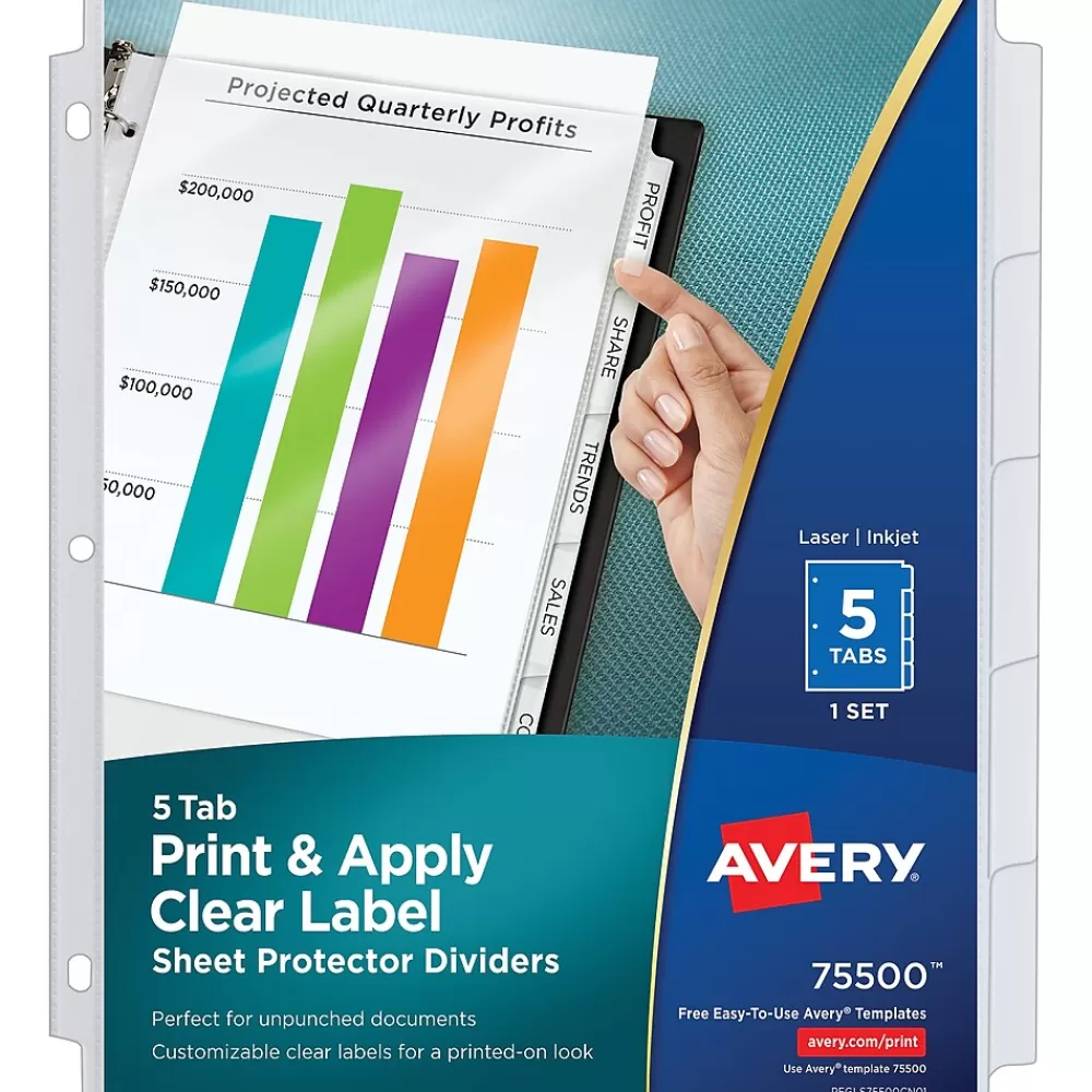 Avery Sheet Protectors<Index Maker Standard Weight Sheet Protector Plastic Dividers, 5-Tab, 8-1/2" x 11", Clear (75500)