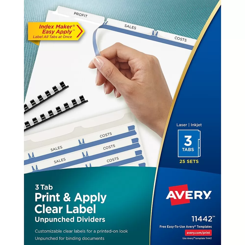 Avery Dividers<Index Maker Unpunched Paper Dividers with Print & Apply Label Sheets, 3 Tabs, White (11442)