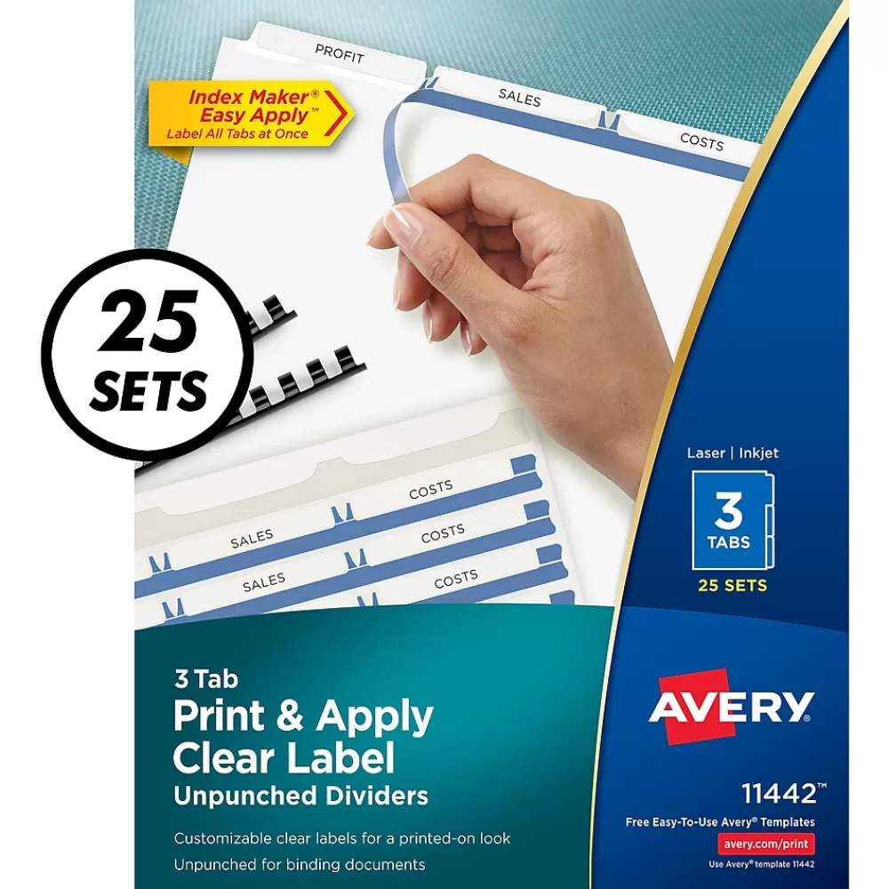 Avery Dividers<Index Maker Unpunched Paper Dividers with Print & Apply Label Sheets, 3 Tabs, White (11442)