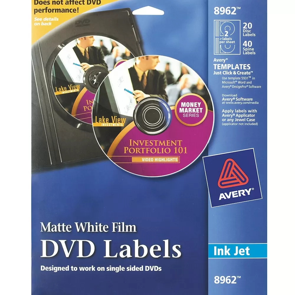Avery Labels<Inkjet Media Labels, White Matte, 20 Disc and 40 Spine Labels/Pack (8962)