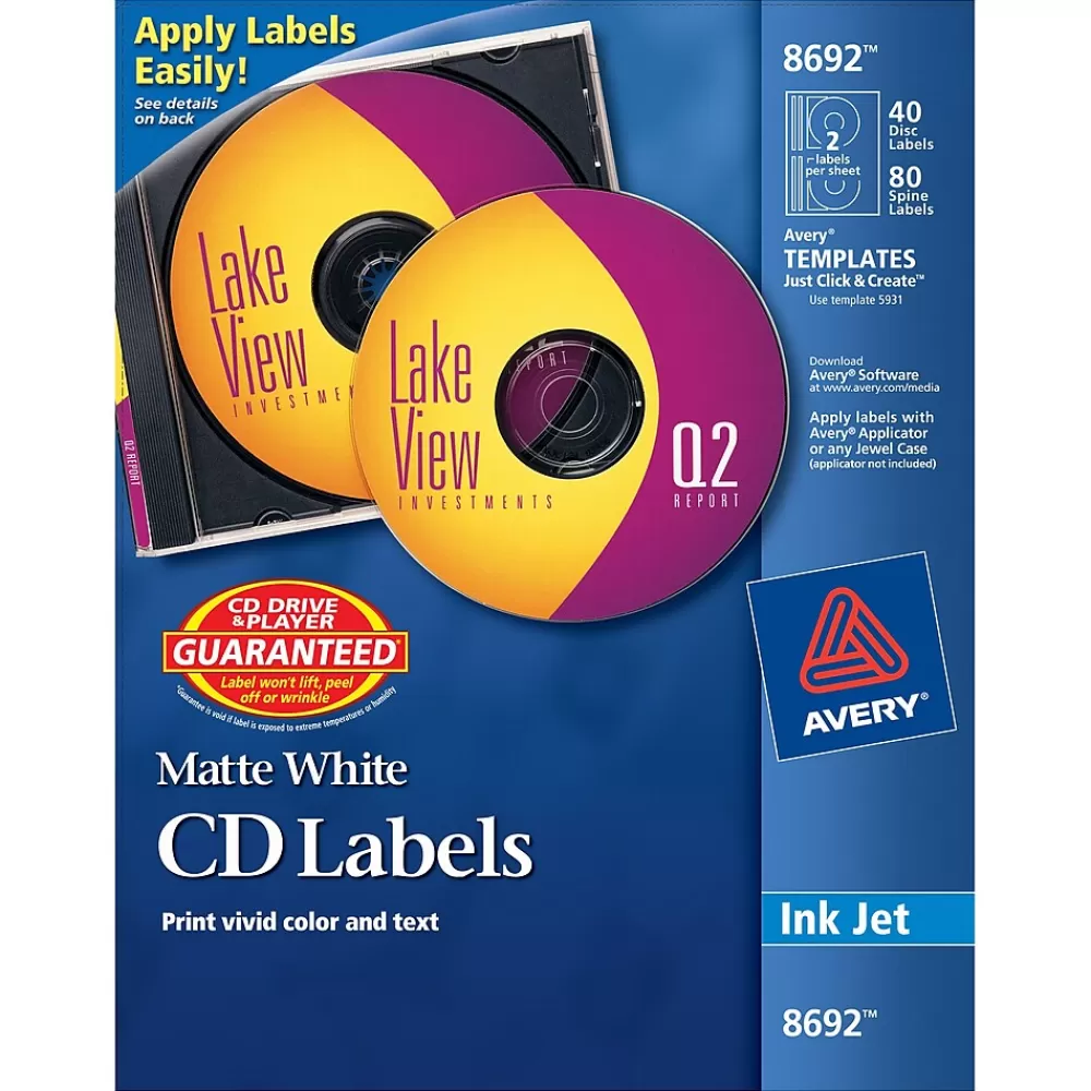Avery Labels<Inkjet Media Labels, White Matte, 40 Disc and 80 Spine Labels/Pack (8692)