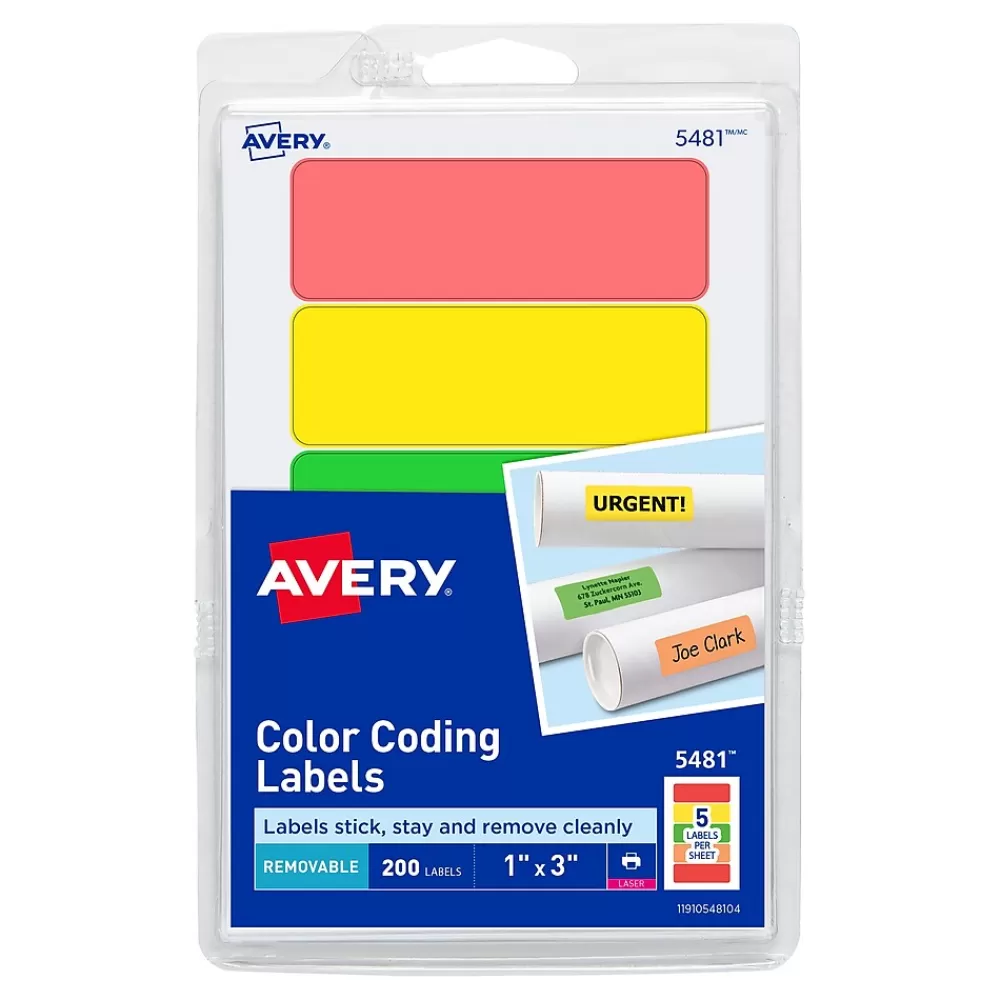Avery Labels<Laser Color Coding Labels on 4" x 6" Sheets, 1" x 3", Assorted Colors, 200 Labels/Pack (5481)