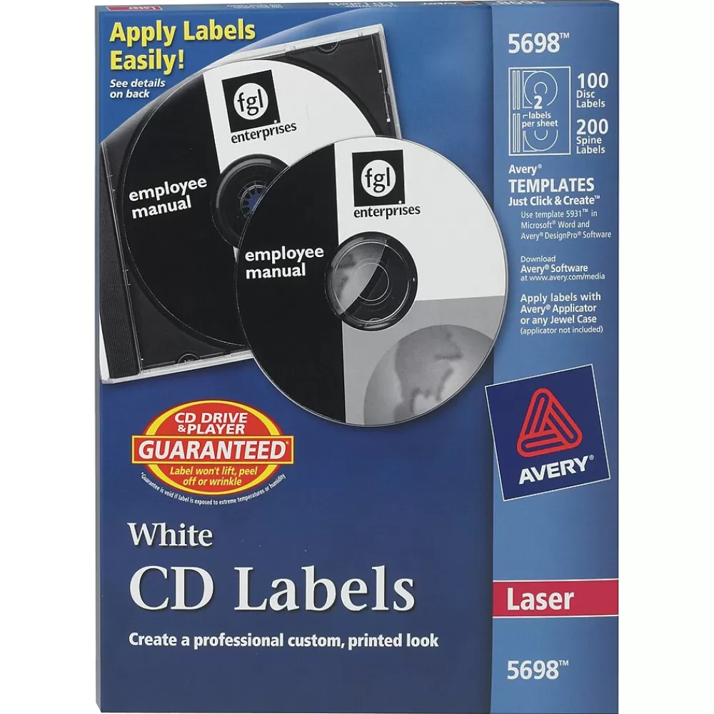 Avery Labels<Laser Media Labels, White Matte, 100 Disc and 200 Spine Labels/Pack (5698)
