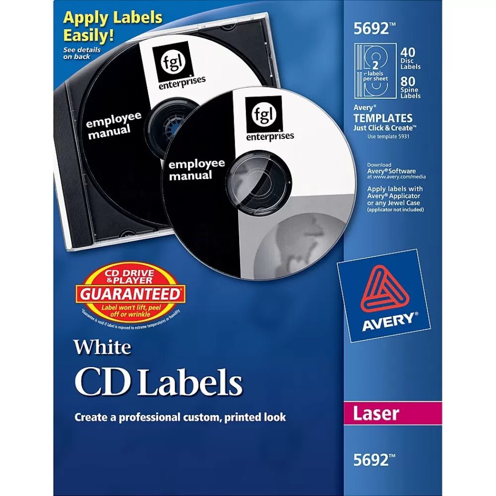 Avery Labels<Laser Media Labels, White Matte, 40 Disc and 80 Spine Labels/Pack (5692)