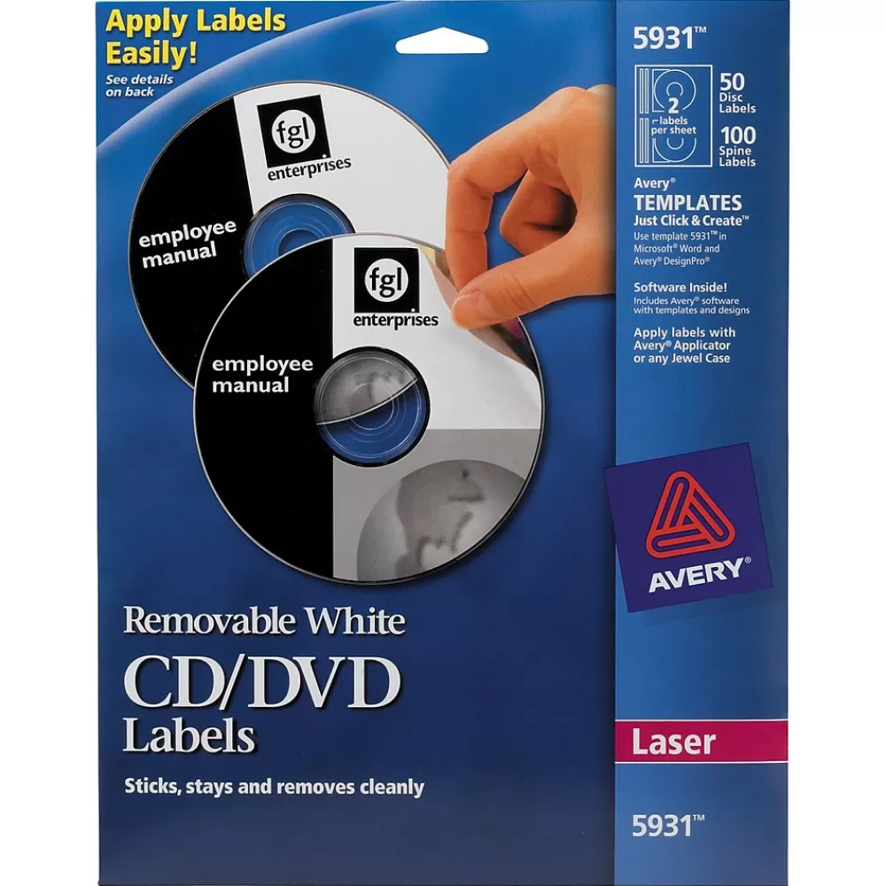 Avery Labels<Laser Media Labels, White Matte, 50 Disc and 100 Spine Labels/Pack (5931)