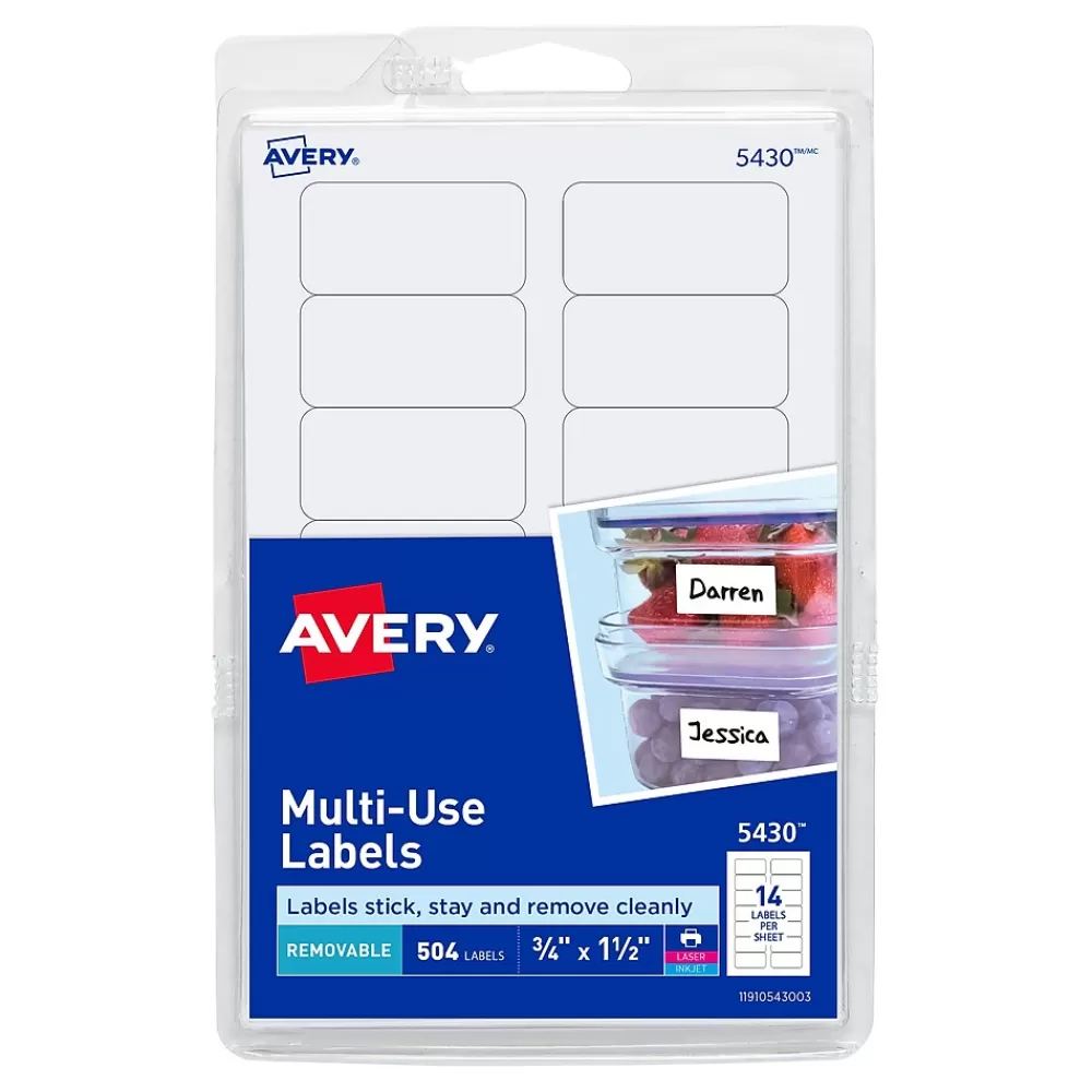 Avery Labels<Laser/Inkjet Multipurpose Labels, 3/4" x 1-1/2", White, 504 Labels/Pack (5430)