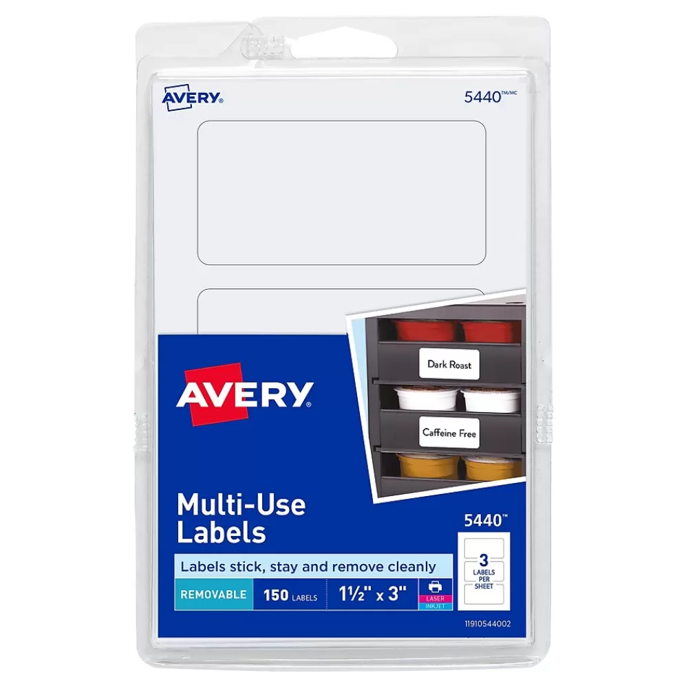 Avery Labels<Laser/Inkjet Multipurpose Labels, 1-1/2" x 3", White, 150 Labels/Pack (5440)