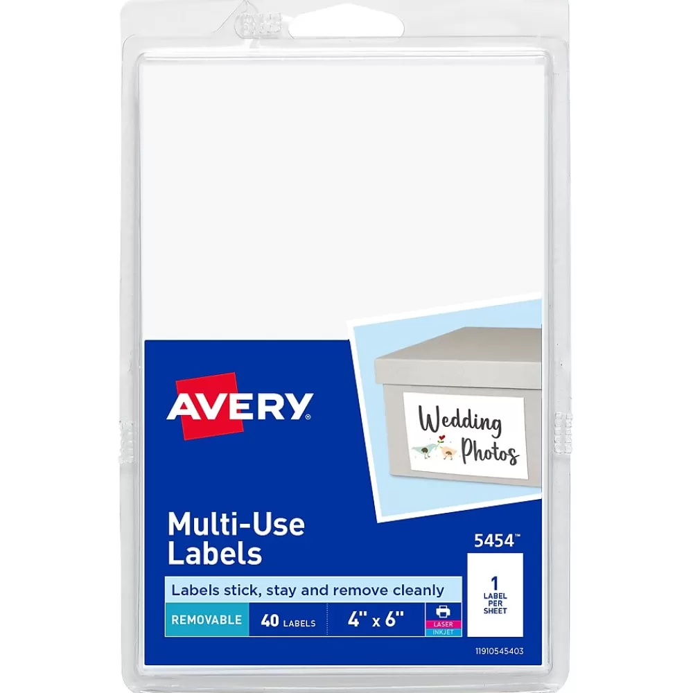Avery Labels<Laser/Inkjet Multipurpose Labels on 4" x 6" Sheets, 4" x 6" Labels, White, 40 Labels/Pack (5454)