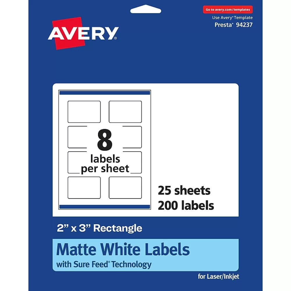 Avery Labels<Laser/Inkjet Rectangle Labels, 2" x 3", Matte White, 200 Labels/Pack (94327)