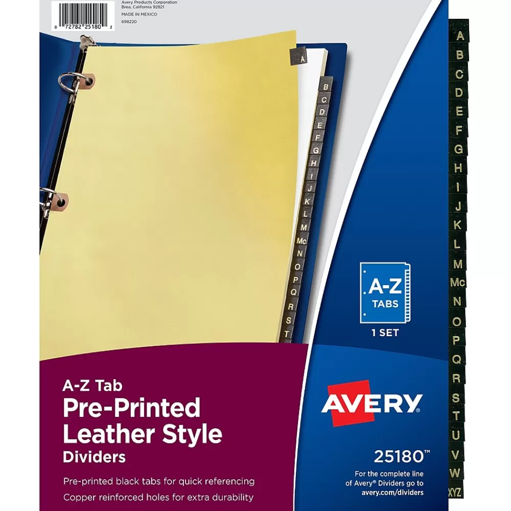 Avery Dividers<Leather Style Pre-Printed A - Z Paper Dividers, Buff with Black Tabs (25180)