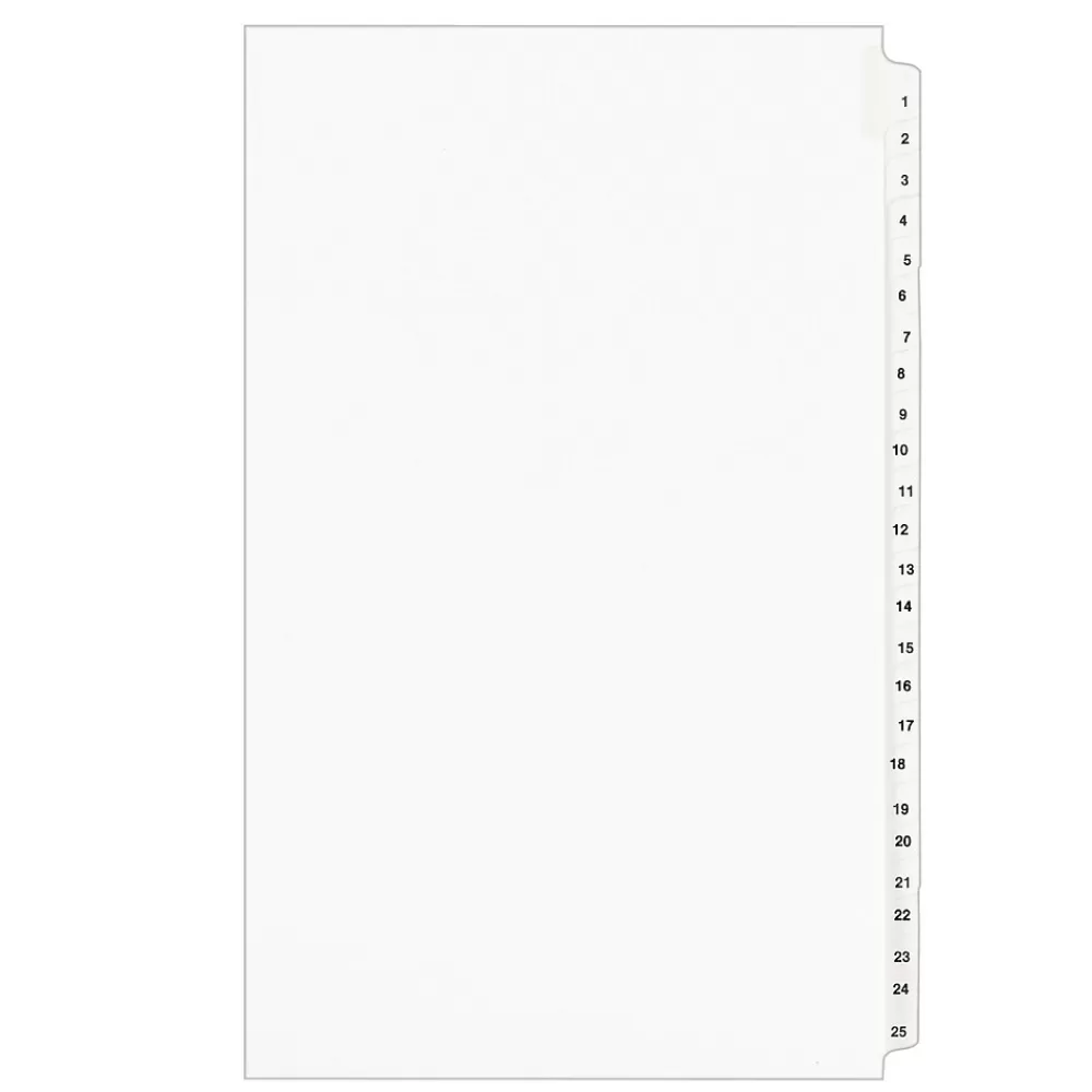 Avery Dividers<Legal Pre-Printed Paper Divider Collated Set, 1-25 Tabs, White, Style, Legal Size (01430)
