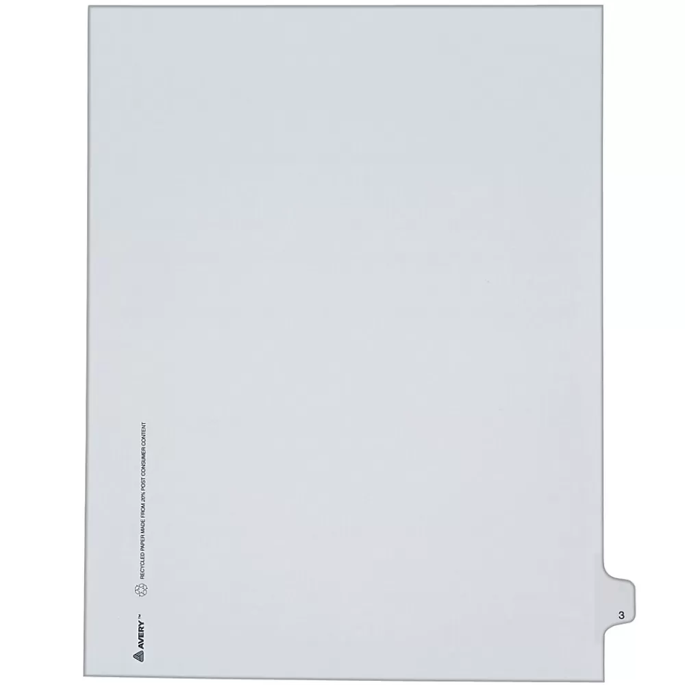 Avery Dividers<Legal Pre-Printed Paper Dividers, Side Tab #3, White, Allstate Style, Letter Size, 25/Pack (82201)