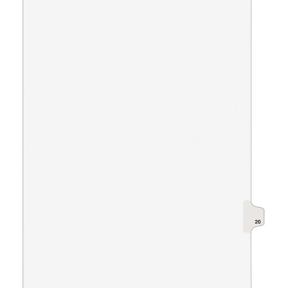 Avery Dividers<Legal Pre-Printed Paper Dividers, Side Tab #20, White, Style, Letter Size, 25/Pack (01020)