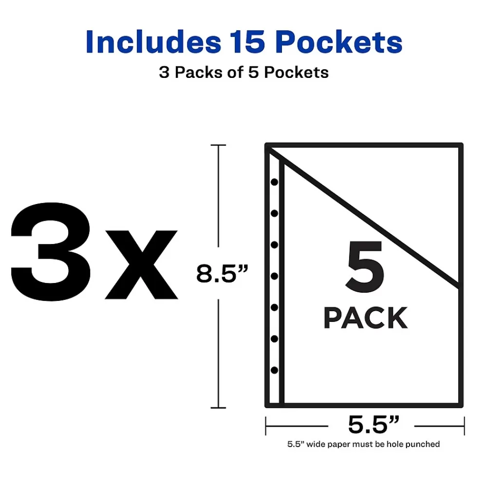 Avery Dividers<Mini Binder Pockets for 5 1/2" x 8 1/2" Paper, Assorted Colors, 5/Pack (75307)