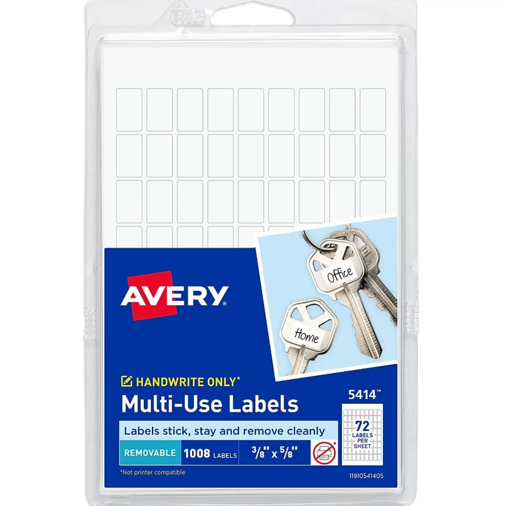 Avery Labels<Multipurpose Labels, 3/8" x 5/8", White, Non-Printable, 1,008 Labels/Pack (5414)