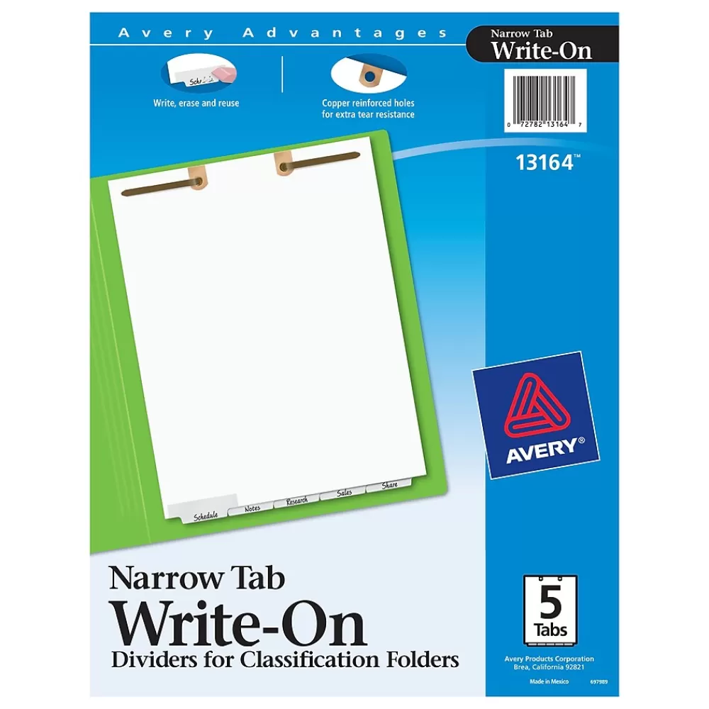 Avery Dividers<Narrow Write & Erase Paper Dividers for Classification Folders, 5 Tabs, Bottom Tabs (13164)