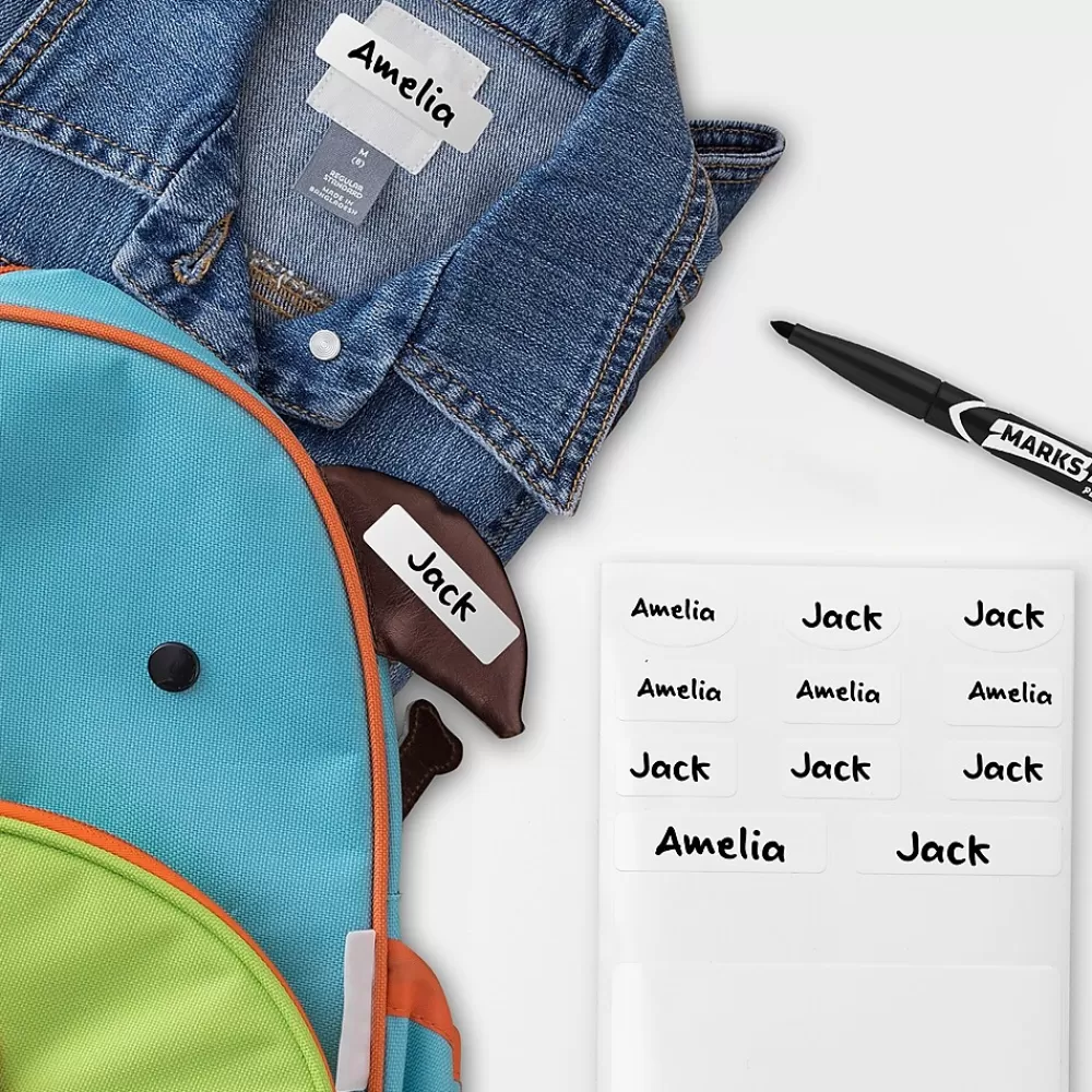 Avery Labels<No-Iron Fabric Labels, Assorted Shapes and Sizes, White, Non-Printable, 45 Labels/Pack (40700)
