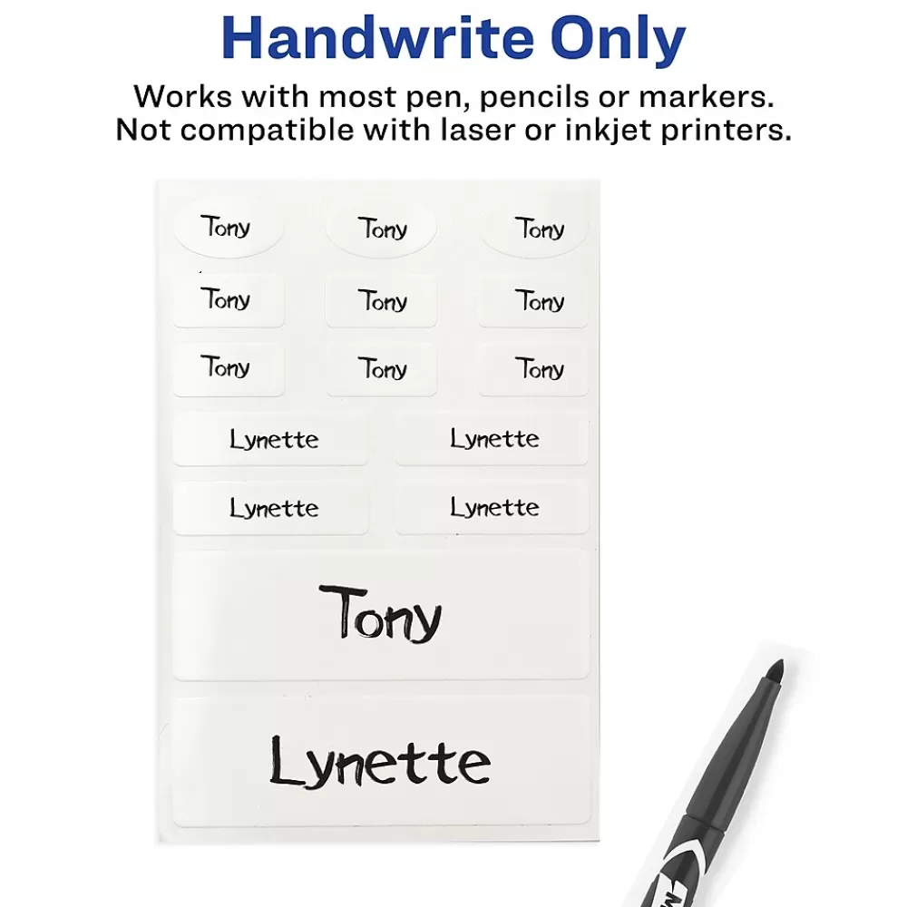 Avery Labels<No-Iron Fabric Labels, Assorted Shapes and Sizes, White, Non-Printable, 45 Labels/Pack (40700)