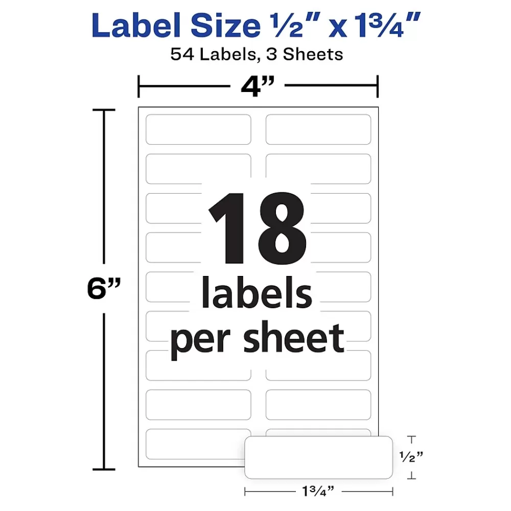 Avery Labels<No-Iron Fabric Labels on 4" x 6" Sheets, 1/2" x 1-3/4", White, Non-Printable, 54 Labels/Pack (40720)