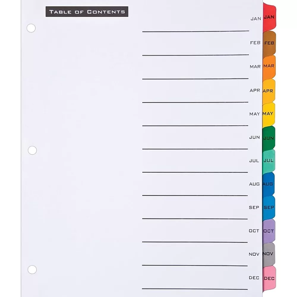 Avery Dividers<Office Essentials Table 'n Tabs Pre-Printed Monthly Paper Divider, Jan-Dec Tabs, Multicolor, 1 Set (AVE11679)