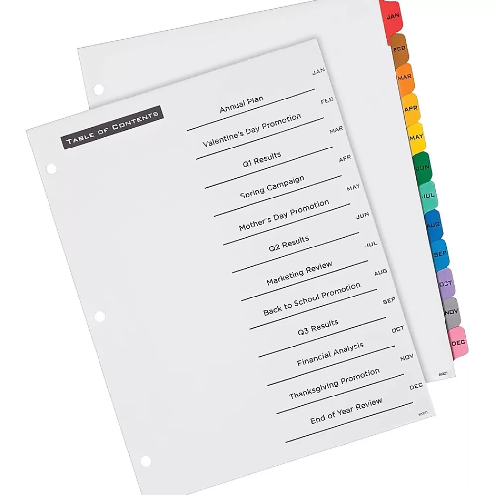 Avery Dividers<Office Essentials Table 'n Tabs Pre-Printed Monthly Paper Divider, Jan-Dec Tabs, Multicolor, 1 Set (AVE11679)