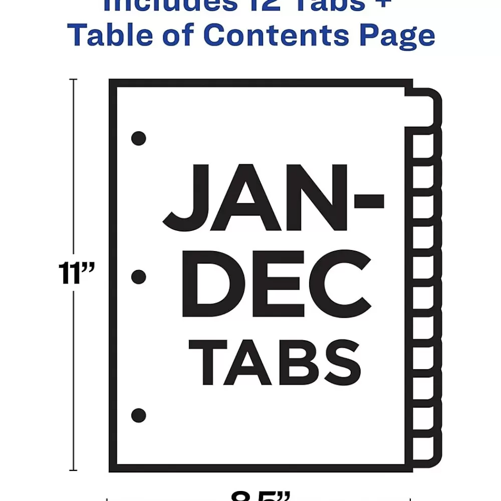 Avery Dividers<Office Essentials Table 'n Tabs Pre-Printed Monthly Paper Divider, Jan-Dec Tabs, Multicolor, 1 Set (AVE11679)