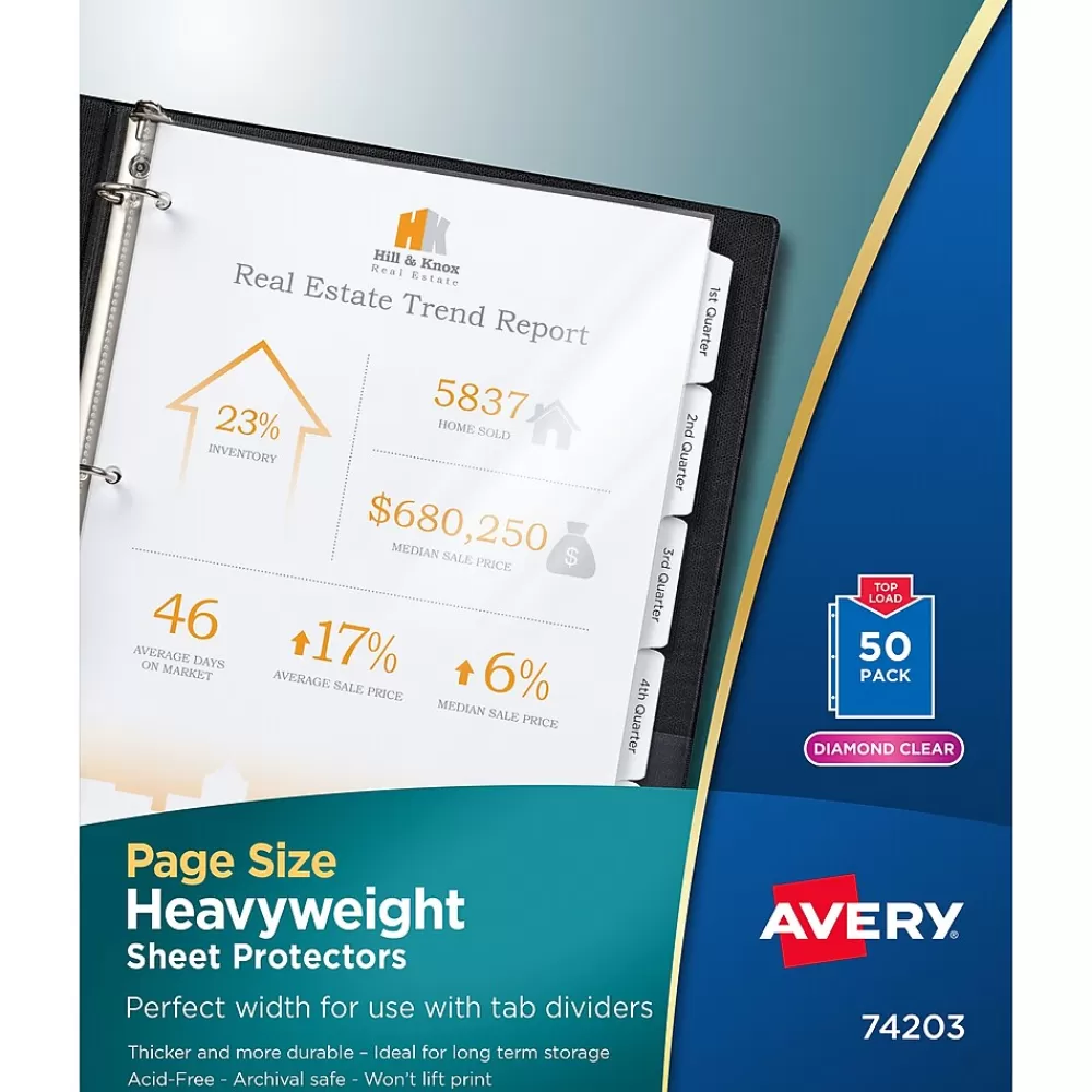 Avery Sheet Protectors<Page Size Heavyweight Sheet Protectors, 8.5" x 11", Diamond Clear, 50/Box (74203)