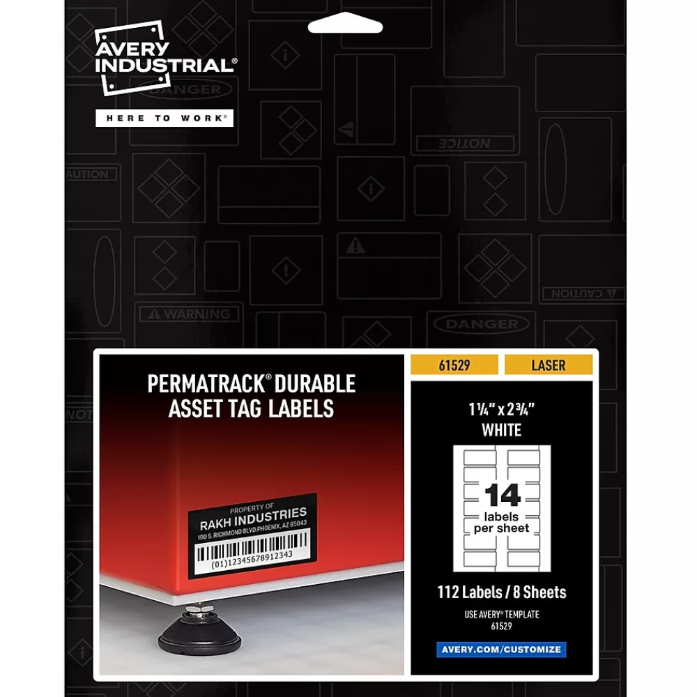 Avery Labels<PermaTrack Durable Laser Asset Tag Labels, 1-1/4" x 2-3/4", Matte White, 112 Asset Tags/Pack (61529)