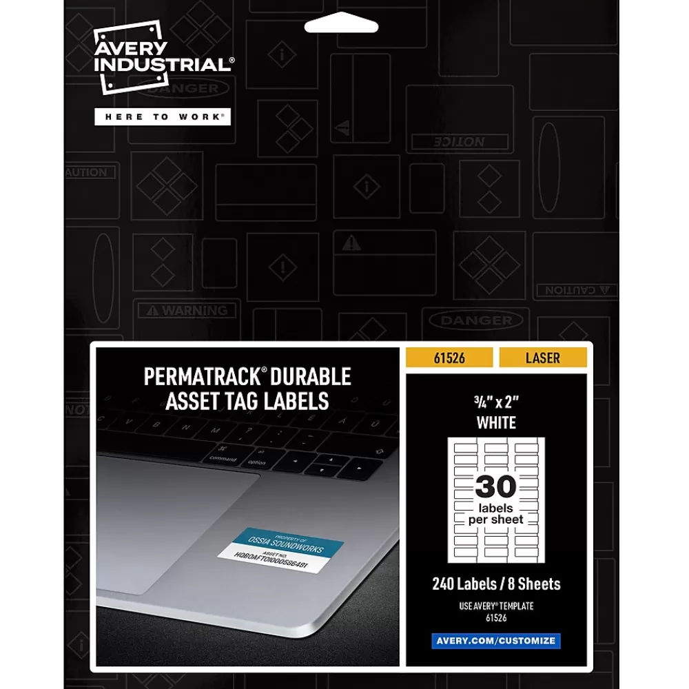 Avery Labels<PermaTrack Durable Laser Asset Tag Labels, 3/4" x 2", White, 240 Asset Tags/Pack (61526)